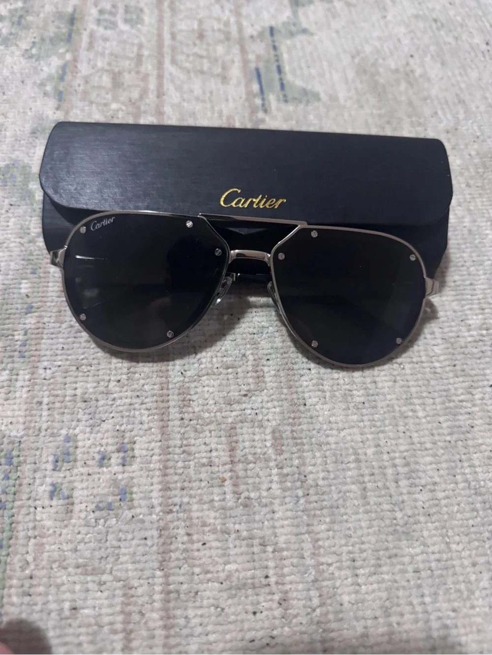 Cartier Aviator Sunglasses - Silver Frame with Black Lenses used in